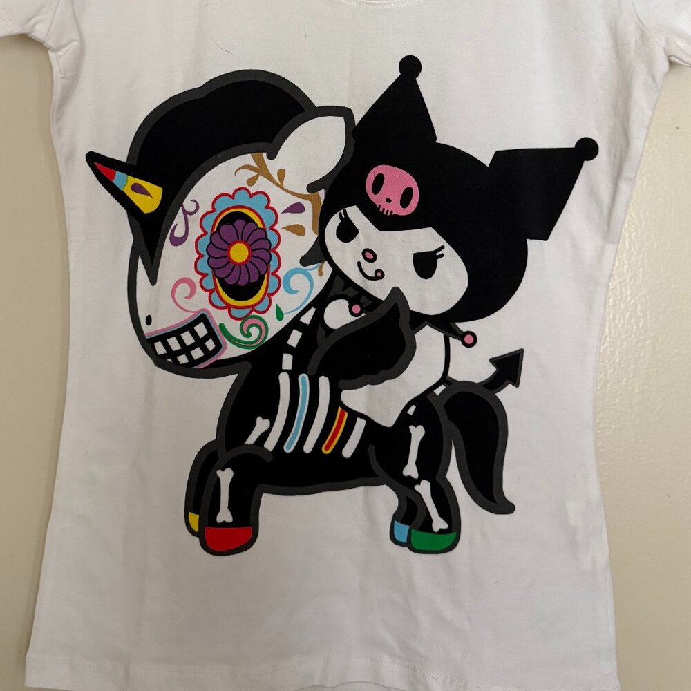 RARE Tokidoki Sanrio Carmelo & Kuromi Sz M White Scoop Neck T NWT w sticker - Picture 6 of 7